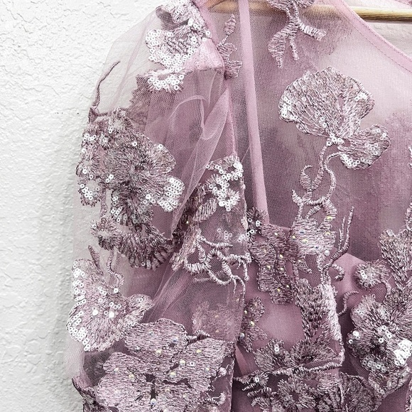 NEW $598 MAC DUGGAL 50664 LILAC FLORAL ILLUSION GOWN Size 18 - Picture 11 of 16